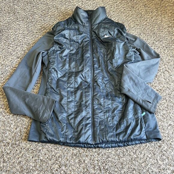 Nike Running Women’s Full Zip Jacket Bluish Gray Size Large Puffer Zip Pockets - Picture 2 of 9